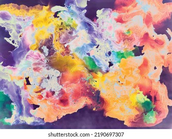 Fluid Abstract Texture. Multi Color Holi Paint. Swirl Liquid Splash. Liquid Abstract Watercolor. Acrylic Ink Marble Space. Alcohol Ink Illustration. Fluid Marble Background. Galaxy Abstract Template