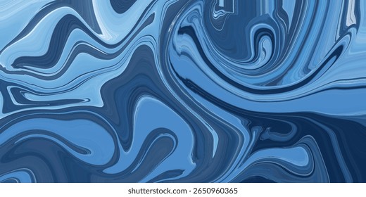 Flüssige abstrakte Wellen in blauen Tönen schaffen eine glatte, fließende Marmortextur. Ideal für den Einsatz in modernem Design oder digitalen Hintergründen.