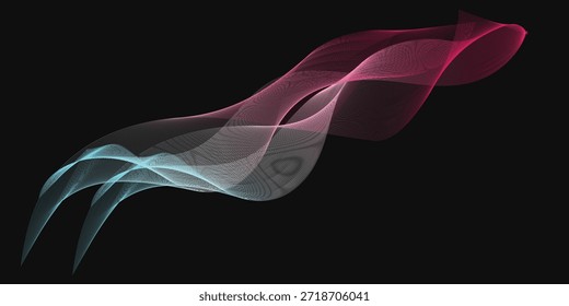 Ondas abstractas fluidas de luz verde azulado y magenta que fluyen con gracia sobre un fondo oscuro