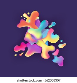 Fluid abstraction composition on violet background. Hand drawn mesh elements.