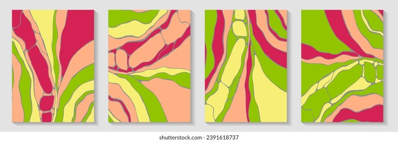 Fluid acrylic texture background design vector set. Trendy covers. Flow splash postcard cover page templates. Abstract wallpaper prints. Ink paint effect.