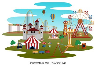 Fluid Amusement Park Fun Fair Carnival Flat Vector Illustration