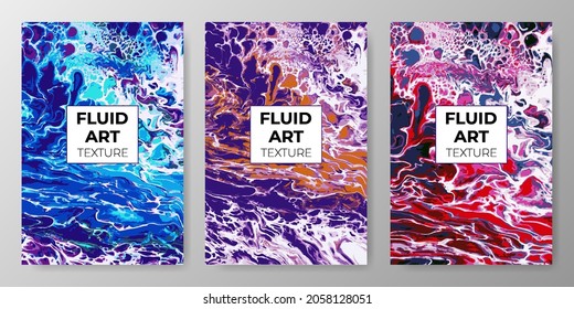 Fluid art backgrounds in vector. Abstract liquid posters, liquid art vector textures set. Trendy background for cover, poster, brochure, poster, banner design.