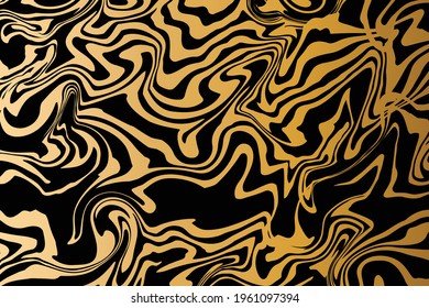 Fluid art. Modern artwork golden and black background. Mixture of acrylic paints. Abstract liquid painting marble texture, gold gradient waves. Vector design for banner, flyer, card, cover, invitation