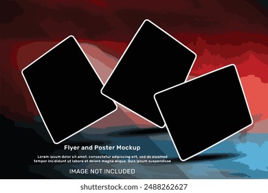 Fluid art poster mockup psd on the photobook template | Perspective view post frame flyer mockup | Posters facebook cover mock up template | Two portrait photo frame brochure or invitation mockups