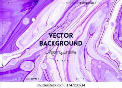 Fluid art texture. Abstract backdrop with iridescent paint effect. Liquid acrylic picture that flows and splashes. Mixed paints for baner or wallpaper. Purple, white and lavender overflowing colors