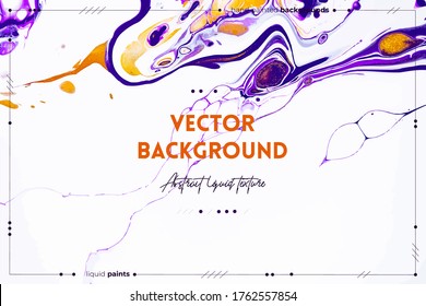 Fluid art texture. Abstract backdrop with mixing paint effect. Liquid acrylic picture with chaotic mixed paints. Can be used for posters or wallpapers. Purple, white and golden overflowing colors