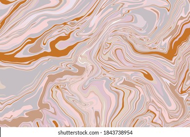 Fluid art texture. Abstract backdrop with mixing paint effect. Liquid acrylic artwork with chaotic mixed paints. Can be used for posters or wallpapers. Brown, orange and Gray overflowing colors