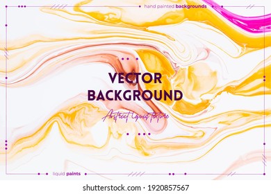 Fluid art texture. Abstract backdrop with swirling paint effect. Liquid acrylic picture with colorful mixed paints. Can be used for background or poster. Yellow, white and pink overflowing colors.