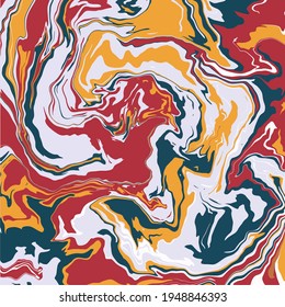Fluid art texture. Abstract backdrop with iridescent paint effect. Liquid acrylic artwork that flows and splashes. Mixed paints for interior poster. EPS 10 Vector illustration. yellow, gray and red