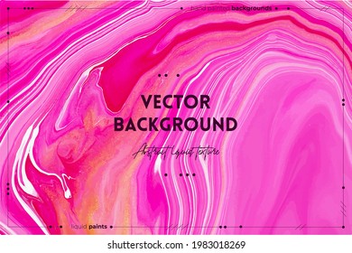 Fluid art texture. Abstract backdrop with swirling paint effect. Liquid acrylic artwork with flows and splashes. Mixed paints for posters or wallpapers. Golden, red and pink overflowing colors.
