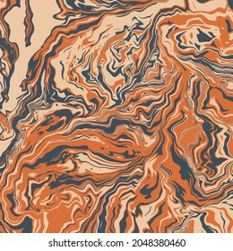 Fluid art texture. Abstract backdrop with iridescent paint effect. Liquid acrylic artwork that flows and splashes. Mixed paints for interior poster. blue, orange and gray overflowing colors