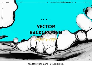 Fluid art texture. Abstract backdrop with mixing paint effect. Liquid acrylic picture with flows and splashes. Mixed paints for website background. Black, white and aquamarine overflowing colors.