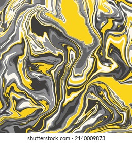 Fluid art texture  Abstract backdrop and iridescent paint effect  Liquid acrylic artwork that flows   splashes  Mixed paints for interior poster  EPS 10 Vector illustration  yellow  gray   black