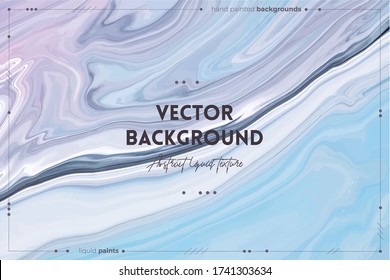 Fluid art texture. Abstract background with iridescent paint effect. Liquid acrylic picture that flows and splashes. Mixed paints for interior poster. Blue, lavender and navy blue overflowing colors