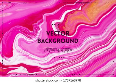 Fluid art texture. Abstract background with swirling paint effect. Liquid acrylic picture with artistic mixed paints. Can be used for baner or wallpaper. Golden, white and pink overflowing colors