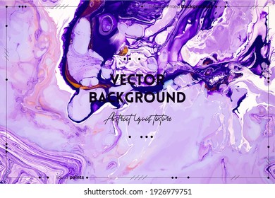 Fluid art texture. Abstract background with swirling paint effect. Liquid acrylic picture with beautiful mixed paints. Can be used for interior poster. Purple, lavender and golden overflowing colors.