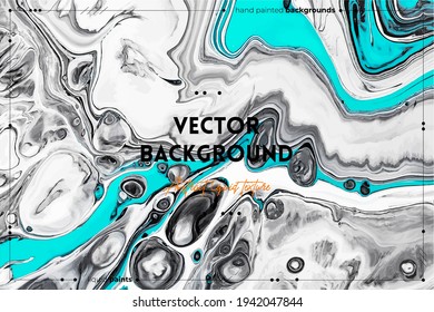 Fluid art texture. Abstract background with mixing paint effect. Liquid acrylic artwork that flows and splashes. Mixed paints for posters or wallpapers. Gray, white and aquamarine overflowing colors.