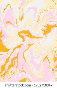 Fluid art texture. Abstract background with swirling paint effect. A4. Liquid acrylic picture that flows and splashes. Mixed paints for interior poster. yellow, pink, gray overflowing colors