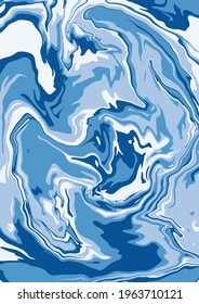 Fluid art texture. Abstract background with swirling paint effect. A4. Liquid acrylic picture that flows and splashes. Mixed paints for interior poster. blue, white, gray iridescent colors