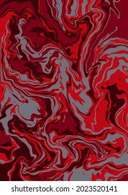 Fluid art texture. Abstract background with swirling paint effect. A4. Liquid acrylic picture that flows and splashes. Mixed paints for interior poster. red, burgundy and gray overflowing