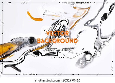 Fluid art texture. Abstract background with iridescent paint effect. Liquid acrylic artwork with beautiful mixed paints. Can be used for interior poster. Golden, black and white overflowing colors.