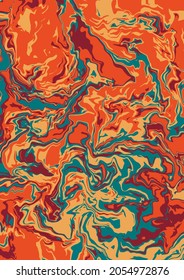 Fluid art texture. Abstract background with swirling paint effect. Liquid acrylic picture that flows and splashes. Mixed paints for interior poster. blue, orange and yellow overflowing colors