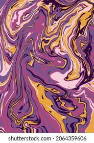 Fluid art texture. Abstract background with swirling paint effect. Liquid acrylic picture that flows and splashes. Mixed paints for interior poster. Purple and yellow overflowing colors