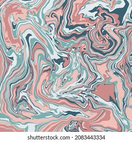 Fluid art texture. Abstract background with swirling paint effect. Liquid acrylic picture that flows and splashes. Mixed paints for interior poster. pink, green and gray overflowing colors