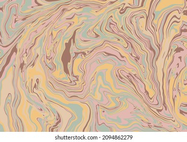 Fluid art texture. Abstract background with swirling paint effect. Liquid acrylic picture that flows and splashes. Mixed paints for interior poster. Yellow, brown and pink overflowing colors