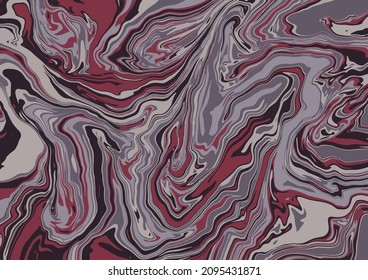 Fluid art texture. Abstract background with swirling paint effect. Liquid acrylic picture that flows and splashes. Mixed paints for interior poster. Purple, bezel and gray overflowing colors