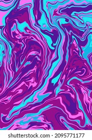 Fluid art texture. Abstract background with swirling paint effect. Liquid acrylic picture that flows and splashes. Mixed paints for interior poster. Purple, blue and pink overflowing colors