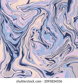 Fluid art texture. Abstract background with swirling paint effect. Liquid acrylic picture that flows and splashes. Mixed paints for interior poster. Blue, beige and pink overflowing colors