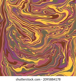 Fluid art texture. Abstract background with swirling paint effect. Liquid acrylic picture that flows and splashes. Mixed paints for interior poster. Brown, yellow and green overflowing colors