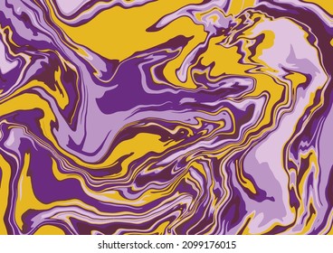 Textura de arte fluido. Fondo abstracto con efecto de pintura giratoria.  Imagen acrílica líquida que fluye y se desploma. Pintas mixtas para el afiche interior. Púrpura, rosa y amarillo iridiscente.