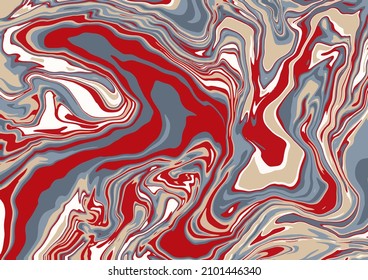 Textura de arte fluido. Fondo abstracto con efecto de pintura giratoria.  Imagen acrílica líquida que fluye y se desploma. Pintas mixtas para el afiche interior. Colores rojos, azules y beige irrisorios.