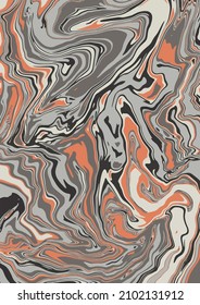 Fluid art texture. Abstract background with swirling paint effect.  Liquid acrylic picture that flows and splashes. Mixed paints for interior poster. Orange, gray and brown iridescent colors.