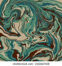 Fluid art texture. Abstract background with swirling paint effect. Liquid acrylic picture that flows and splashes. Mixed paints for interior poster. Green, brown and beige overflowing colors