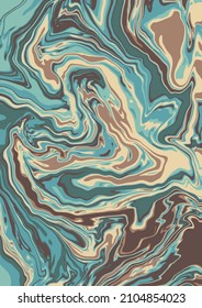 Fluid art texture. Abstract background with swirling paint effect. Liquid acrylic picture that flows and splashes. Mixed paints for interior poster. Blue, brown and beige overflowing colors