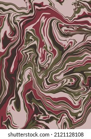 Fluid art texture. Abstract background with swirling paint effect.  Liquid acrylic picture that flows and splashes. Mixed paints for interior poster. Beige, green and burgundy iridescent colors. 