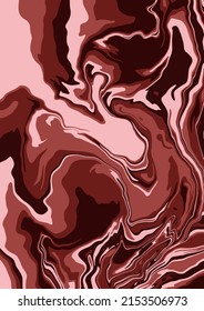 Fluid art texture. Abstract background with swirling paint effect. A4. Liquid acrylic picture that flows and splashes. Mixed paints for interior poster. pink, brown and red iridescent colors. A4