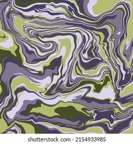 Fluid art texture. Abstract background with swirling paint effect. A4. Liquid acrylic picture that flows and splashes. Mixed paints for interior poster. Green, purple and gray iridescent colors.