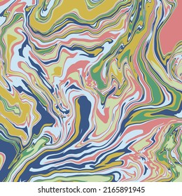 Fluid art texture. Abstract background with swirling paint effect.  Liquid acrylic picture that flows and splashes. Mixed paints for interior poster. Pink, yellow, green and purple iridescent colors.