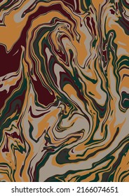 Textura de arte fluido. Fondo abstracto con efecto de pintura giratoria.  Imagen acrílica líquida que fluye y se desploma. Pintas mixtas para el afiche interior. Colores iridiscentes marrón, amarillo y verde.