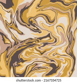 Fluid art texture. Abstract background with swirling paint effect.  Liquid acrylic picture that flows and splashes. Mixed paints for interior poster. Brown, gray and yellow iridescent colors.
