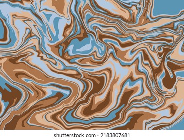 Fluid art texture. Abstract background with swirling paint effect.  Liquid acrylic picture that flows and splashes. Mixed paints for interior poster. Blue, brown and beige iridescent colors.