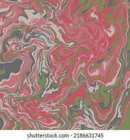 Fluid art texture. Abstract background with swirling paint effect.  Liquid acrylic picture that flows and splashes. Mixed paints for interior poster. Green, pink and gray iridescent colors.