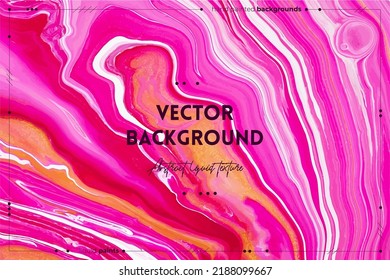 Fluid art texture. Abstract background with swirling paint effect. Liquid acrylic artwork that flows and splashes. Mixed paints for posters or wallpapers. Golden, white and pink overflowing colors.