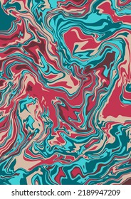 Fluid art texture. Abstract background with swirling paint effect.  Liquid acrylic picture that flows and splashes. Mixed paints for interior poster. Green, pink and beige iridescent colors.