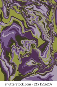 Flüssigkunsttextur. Abstrakter Hintergrund mit wirbelnder Farbwirkung.  Flüssiges Acrylbild, das fließt und spritzt. Mischfarben für Innenposter. violette und grüne Farbtöne.